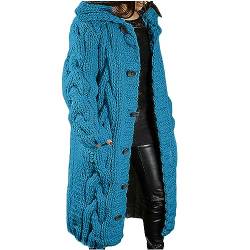 EMATOP Strickjacke Damen Langarm Open Front Cardigan Warm Dick Strickmantel mit Kapuze Übergangsjacke Casual Einfarbig Winterjacke Gestrickt Baumwolle Mantel knöpfen Taschen Jacke Outwear von EMATOP