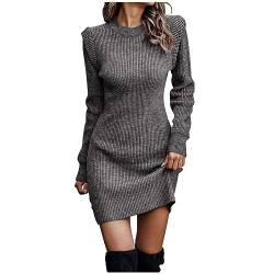 EMATOP Strickkleider Damen Langarm Slim Fit Pullover Stretch Elegant Pulloverkleid Sexy Bodycon Etuikleid Lässig Einfarbig Winterkleid Herbst Winter Lange Wickelkleid Kuschelig Strickpulli von EMATOP