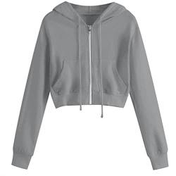 EMATOP Sweatjacke Damen Bauchfrei Sexy Kapuzenjacke Kurz Cropped Jacke mit Kapuze Langarm Hoodie Casual Einfarbig Sweatshirt Baumwolle Sport College Jacken Teenager Mädchen Kapuzenpullover von EMATOP