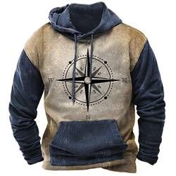 EMATOP Sweatshirt Herren Baumwolle Langarm Hoodie Lässig Sports Pullover mit Kapuze Langarmshirt Vintage Ethnischer Druck Kapuzenpullover Herbst Winter Training Pulli Oberteile Streetwear von EMATOP