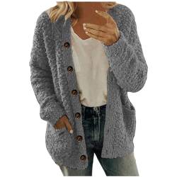 EMATOP Teddyfleece Jacke Damen Flauschig Warm Plüschjacke Langarm Einfarbig Fleecejacke Winter Sherpa Wolljacke mit Taschen Wollemantel Kuschelig Strickjacke Weich Bequem Mantel Outdoorjacke von EMATOP