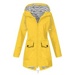 EMATOP Übergangsjacke Damen Leicht Atmungsaktive Regenjacke Winddicht Wasserdicht Regenmantel mit Kapuze Windbreaker Jacke Lang Einfarbig Jacke Herbst Winter Dünne Softshelljacke Outdoorjacke von EMATOP