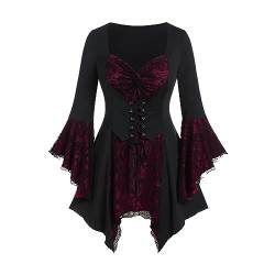 EMATOP Viktorianische Kleidung Damen Gothic Kleid Renaissance Mittelalter Partykleid Spitze Halloween Kostüm mit Trompetenärmel Schnürkleid Hohe Taille Elegant Cocktailkleid Knielang Ballkleid von EMATOP