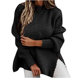 EMATOP Warm Pullover Damen Elegant Grobstrick Sweatshirt Langarm Casual Strickpullover Lockerer Lang Longpullover Oversize Pulli Jumper Basic Rundhals Strickpulli blitzangebote des Tages von EMATOP