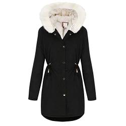 EMATOP Winterjacke Damen Hoodie Winter Warm Jacke Parka Lang Mantel Outdoorjacke mit Kapuze Fleecejacke Einfarbig Lässiges Sweatjacke Elegant Winterparka Steppmantel Bequemes Softshelljacke von EMATOP