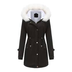 EMATOP Winterjacke Damen Warm Lang Fleecejacke Wasserdicht Atmungsaktiv Regenmantel Teddyfleece Gefüttert Regenjacke mit Kapuze und Taschen Parker Jacke Winter Winddicht Windbreaker Skijacke von EMATOP