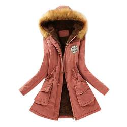 EMATOP Wintermantel Damen Mantel Warme Winter Jacke Lange Mäntel Einfarbig Winterjacke mit Kapuze Windbreaker Gefüttert Teddyfell Dicker Fleecejacke Mode Outdoorjacke Slim fit Winterparka von EMATOP