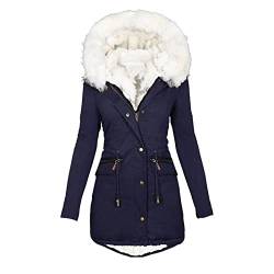 EMATOP Wintermantel Damen Warmer Lang Jacke Baumwolle Einfarbig Wanderjacke mit Kapuze Wintermantel Langarm Elegant Steppmantel Herbst Winter Outdoor Baumwolljacke Kuschelig Winterparka Mantel von EMATOP