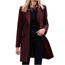 EMATOP Wollmantel Damen Winter Warm Jacke Trenchcoat Elegant Langer Mantel Klassische Revers Wintermantel Baumwolle Einfarbig Windbreaker Winddicht Winterjacke mit Taschen Übergangsjacke Outdoor von EMATOP