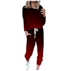 EMATOP Zweiteiler Outfit Damen Langarm Casual Tracksuit Sport Baumwolle Trainingsanzug Sweatshirt und Jogginghose Sportanzug Bunt Farbverlauf Freizeitanzug Taschen Sportswear prime angebote von EMATOP