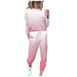 EMATOP Zweiteiler Outfit Damen Langarm Casual Tracksuit Sport Baumwolle Trainingsanzug Sweatshirt und Jogginghose Sportanzug Bunt Farbverlauf Freizeitanzug Taschen Sportswear tagesangebote heute von EMATOP