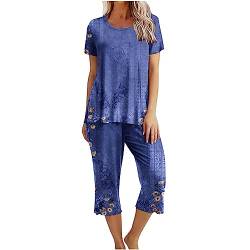 EMATOP Zweiteilige Pyjama Set Damen Elegant Baumwolle Schlafanzug Casual Kurzarm Tshirt und 3/4 Lang Pyjamahosen Nachtwäsche 2-Teilige Oberteil Hose Freizeitanzug befristetes Angebot Heute Amazon von EMATOP