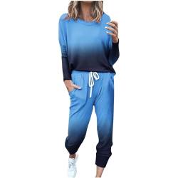 EMATOP amazon warehouse deal Damen Jogginganzug Set Casual Sport Trainingsanzug Langarm Baumwolle Freizeitanzug 2-Teilige Bluse Tops und Lang Hose Sportanzug Bunt Tie Dye Hosenanzug Outfit von EMATOP