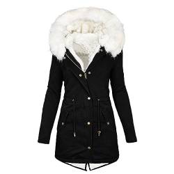 EMATOP angebot des tages Jacke Damen Winter Warme Fleecejacke Lang Baumwolle Steppjacke Gefüttert Fleece Winterjacke mit Kapuze Pufferjacke Casual Langarm Wintermantel Elegant Winterparka Mantel von EMATOP