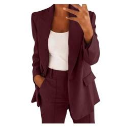 EMATOP angebote des tages heute Anzug Damen Elegant Sommer Outfits 2-Teilig Hosenanzug Business Zweiteiler Blazer Hosen Tracksuit Baumwolle Einfarbig Hosenanzüge Casual Sportlich Revers Freizeitanzug von EMATOP