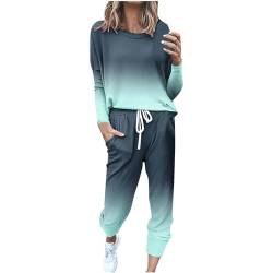 EMATOP angebote des tages heute Damen Jogginganzug Set Casual Sport Trainingsanzug Langarm Baumwolle Freizeitanzug 2-Teilige Bluse Tops und Lang Hose Sportanzug Bunt Tie Dye Hosenanzug Outfit von EMATOP