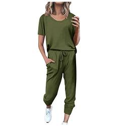 EMATOP angebote des tages heute deal Jogginganzug Damen Kurz Baumwolle Freizeitanzug Sommer Lässig Sportswear Lang Einfarbig Tracksuit Fitness Running Sportanzug Zweiteiler Trainingsanzug Hausanzug von EMATOP