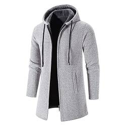 EMATOP befristetes Angebot Heute Lange Jacke Herren Baumwolle Sweatjacke mit Kapuze Kapuzenpullover Freizeit Langarm Hoodie Cardigan Lose Einfarbig Übergangsjacke Warm Gefüttert Strickjacke von EMATOP