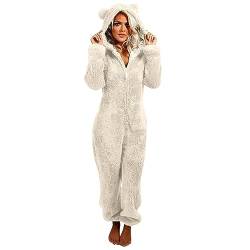 EMATOP befristetes Angebot Warm Jumpsuit Damen Kuschelig Fleece Overall Flauschig Einteiler Onesie Elegant Plüsch Schlafanzug Einfarbig Langarm Hausanzug Lang Plüsch Schlafoverall Loungewear von EMATOP