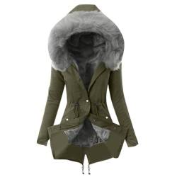 EMATOP black friday sale Mantel Damen Warm Jacke Lang Winterjacke Fleece Gefüttert Wintermantel Elegant Baumwolle Fleecejacke mit Kapuze Steppjacke Winter Winddicht Outdoorjacke Pufferjacke von EMATOP