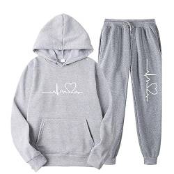 EMATOP sale angebote Damen Kapuzenpullover und Hosen Freizeitanzug Lässig Sport Tracksuit 2-Teilige Hoodie Lang Hose Freizeitanzug Liebe Muster Sportanzug Trainingsanzug von EMATOP