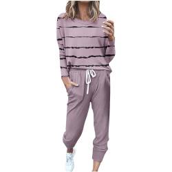 EMATOP sale angebote Damen Tracksuit Langarm Rundhals Trainingsanzug Casual Zweiteiler Outfit Sport Sweatshirt und Lange Hose Jogginganzug Streifen Sportswear Langarmshirt & Jogginghose von EMATOP