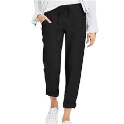 EMATOP tagesangebote Heute Leichte Sommerhose Damen Casual Sport Stoffhose Einfarbig Elegant Haremshose Casual Lose Leinenhose Baumwolle Atmungsaktiv Freizeithose High Waist Sporthose von EMATOP