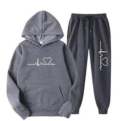 EMATOP warehouse deals angebote Damen Kapuzenpullover und Hosen Freizeitanzug Lässig Sport Tracksuit 2-Teilige Hoodie Lang Hose Freizeitanzug Liebe Muster Sportanzug Trainingsanzug von EMATOP