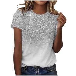 Glitzer Oberteile Damen Party Elegant Tshirt Sommer Lässig Tunika Tops Rundhals Mode Kurzarm Shirt Vintage Pailletten Sommershirts Casual Sport Laufshirt Longshirt Angebote von EMATOP