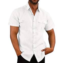 Leinenhemd Herren Sommer Leicht Hemd Shirt Regular Fit Kurzarm Tee Tops Baumwolle Leinen Oberteile Casual Einfarbig Sommerhemd Tshirt Urlaub Atmungsaktiv Freizeithemd von EMATOP