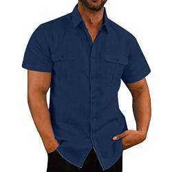 Leinenhemd Herren Sommer Leicht Hemd Shirt Regular Fit Kurzarm Tee Tops Baumwolle Leinen Oberteile Casual Einfarbig Sommerhemd Tshirt Urlaub Atmungsaktiv Freizeithemd von EMATOP