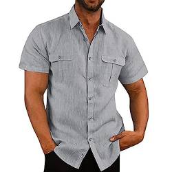 Leinenhemd Herren Sommer Leicht Hemd Shirt Regular Fit Kurzarm Tee Tops Baumwolle Leinen Oberteile Casual Einfarbig Sommerhemd Tshirt Urlaub Atmungsaktiv Freizeithemd von EMATOP