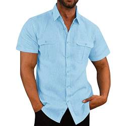 Leinenhemd Herren Sommer Leicht Hemd Shirt Regular Fit Kurzarm Tee Tops Baumwolle Leinen Oberteile Casual Einfarbig Sommerhemd Tshirt Urlaub Atmungsaktiv Freizeithemd von EMATOP