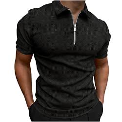 Poloshirts für Herren Sommer Golf Polo Shirts Einfarbig Leicht Kurzarm T-Shirt Lässigem Kragen Polohemd Tops V-Ausschnitt Reißverschluss Oberteile Baumwolle Casual Sportshirt Laufshirt von EMATOP