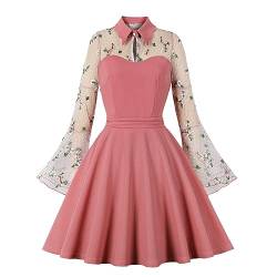 Rockabilly Kleider Damen 50er Jahre Vintage Coctailkleid Spitze Langarm Partykleid Elegant A Linie Kleid Knielang Ballkleid Hohe Taille Abendkleid Retro Faltenkleid für Hochzeit Festlich von EMATOP