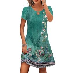 Sommerkleid Damen Leicht Kurzarm Kleid Casual Rundhals Minikleid Knielang T-Shirt Kleider Baumwolle Elegant Blusenkleid Blumen Boho Strandkleider Kurz Partykleid Warehouse Deals Angebote von EMATOP