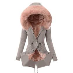 angebote tages blitzangebote Mantel Damen Warm Jacke Lang Winterjacke Fleece Gefüttert Wintermantel Elegant Baumwolle Fleecejacke mit Kapuze Steppjacke Winter Winddicht Outdoorjacke Pufferjacke von EMATOP