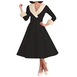 blitzangebote des Tages aktuell Weihnachtskleid Damen Elegant A Linie Kleid Vintage Langarm Cocktailkleid Sexy V-Ausschnitt Weihnachtlich Partykleid Vintage Festliche Kleider Abendkleid von EMATOP