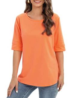 Damen Ellenbogenlange Ärmel Tops Sommer Mode Baumwolle Blusen Casual Tunika Tee Shirts, Orange/Abendrot im Zickzackmuster (Sunset Chevron), Mittel von EMIKTSH