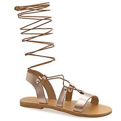 36 Roségold Emmanuela Knieshohe Ledersandalen im antiken griechischen Stil, handgefertigte flache Gladiator sandalen mit offenen Zehen, hochwertige Sommerschuhe zum Binden für Frauen von EMMANUELA handcrafted for you