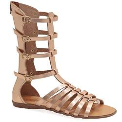 36 Roségold Emmanuela antike griechische Hand handgefertigte Gladiator Sandalen aus Leder, Kalb hohe Sandalen mit Reißverschluss hinten am Schaft, Riemchen flache Sommerschuhe für Frauen von EMMANUELA handcrafted for you