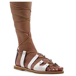 36 Weiß Emmanuela antike griechische Gladiatorensandalen, handgefertigte flache Ledersandalen mit offenen Zehen und Schnürsenkeln, hochwertige Sommerschuhe zum Binden für Frauen von EMMANUELA handcrafted for you