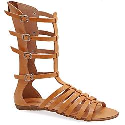 37 Beige Emmanuela antike griechische Hand handgefertigte Gladiator Sandalen aus Leder, Kalb hohe Sandalen mit Reißverschluss hinten am Schaft, Riemchen flache Sommerschuhe für Frauen von EMMANUELA handcrafted for you