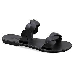 37 Schwarz Emmanuela Antike griechische handgefertigte flache Sandalen aus Leder mit geflochtenen Trägern, hochwertige Sommerschuhe für Damen, Open Toe Slide Sandalen, Boho Chic Schuhe von EMMANUELA handcrafted for you