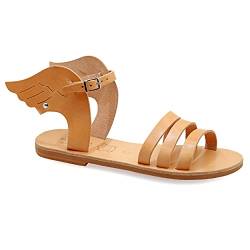 38 Beige Emmanuela Antike griechische Sandalen aus Leder mit verstellbarem Schnallenriemen, hochwertige handgefertigte Sommerschuhe für Damen, Riemchen Sandalen mit Flügeln von EMMANUELA handcrafted for you