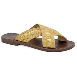 38 Gold Emmanuela Antike griechische flache Sandalen aus Leder, hochwertige handgefertigte Slide on X Strap Sommerschuhe für Damen, Slide Sandalen mit offenen Zehen von EMMANUELA handcrafted for you