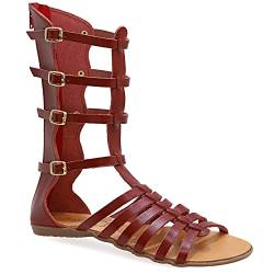 38 Rot Emmanuela antike griechische Hand handgefertigte Gladiator Sandalen aus Leder, Kalb hohe Sandalen mit Reißverschluss hinten am Schaft, Riemchen flache Sommerschuhe für Frauen von EMMANUELA handcrafted for you