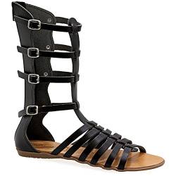 39 Schwarz Emmanuela antike griechische Hand handgefertigte Gladiator Sandalen aus Leder, Kalb hohe Sandalen mit Reißverschluss hinten am Schaft, Riemchen flache Sommerschuhe für Frauen von EMMANUELA handcrafted for you