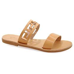 41 Beige Emmanuela Antike griechische handgefertigte flache Ledersandalen mit Mäandern, Qualität Riemchen Sommerschuhen für Frauen, Boho Chic Slide Sandalen mit offene Zehen von EMMANUELA handcrafted for you