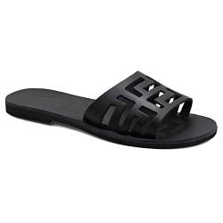 41 Schwarz Emmanuela Antike griechische handgefertigte flache Ledersandalen, Qualität einfachen Sandalen, Qualität Sommerschuhen für Frauen, Slide Sandalen mit offene Zehen von EMMANUELA handcrafted for you